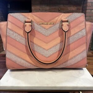 Michael Kors Peach and Cream Chevron Satchel